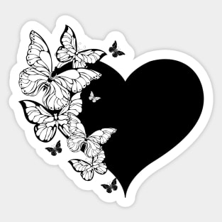 Black Heart with Contour Butterflies Sticker